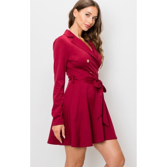 BLAZER DRESS - BURGUNDY - Picture 3 of 7